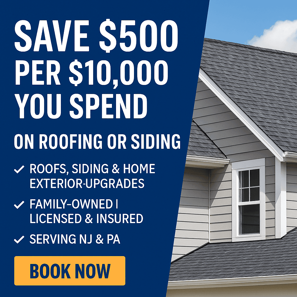 Save $500 for every $10,000 you spend on roofing or siding