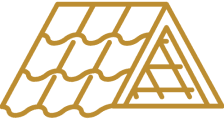 Gold-colored line art of a roof with shingles and an exposed frame.