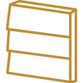 A three-tiered shelf unit with a slight angle in an outlined style.